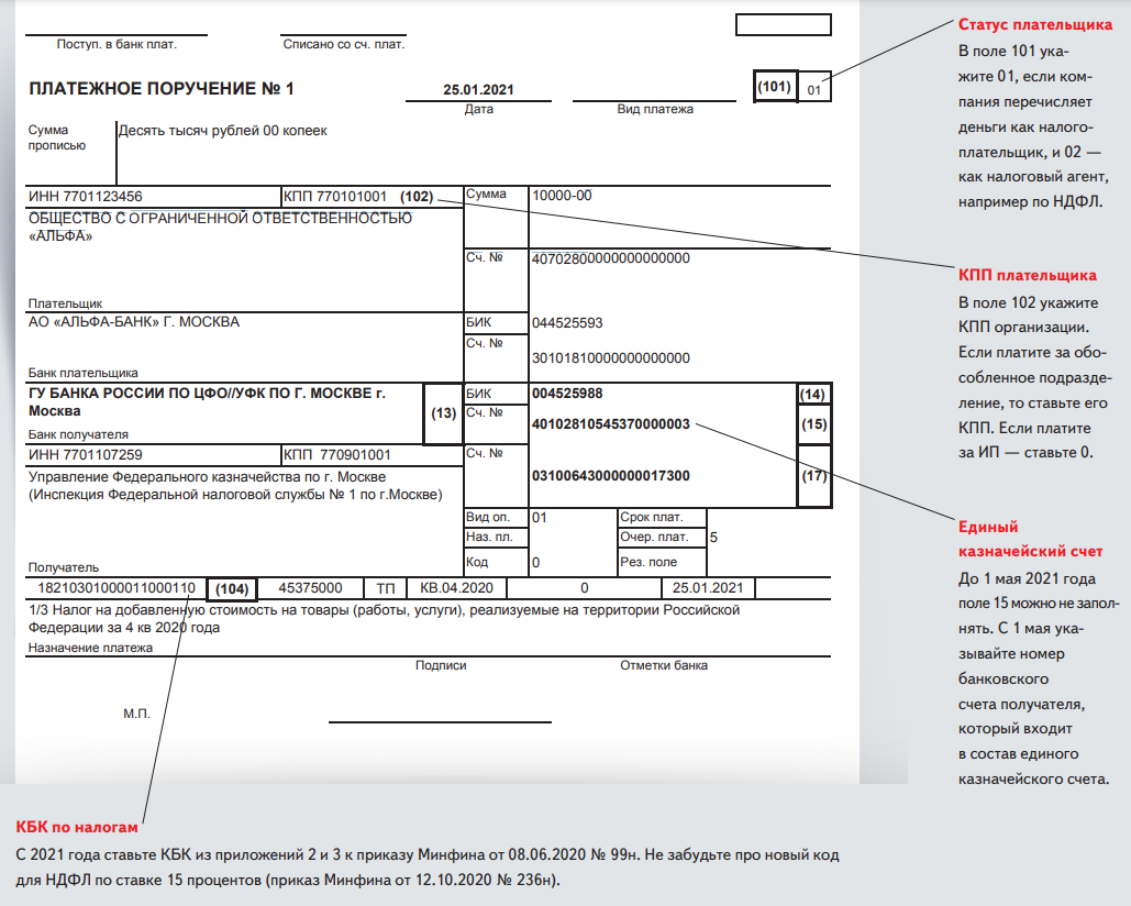 Образец заполнения платежных поручений по перечислению налогов сборов и пошлин